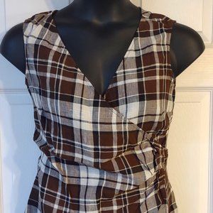 The Limited Brown & White Plaid Wrap Top